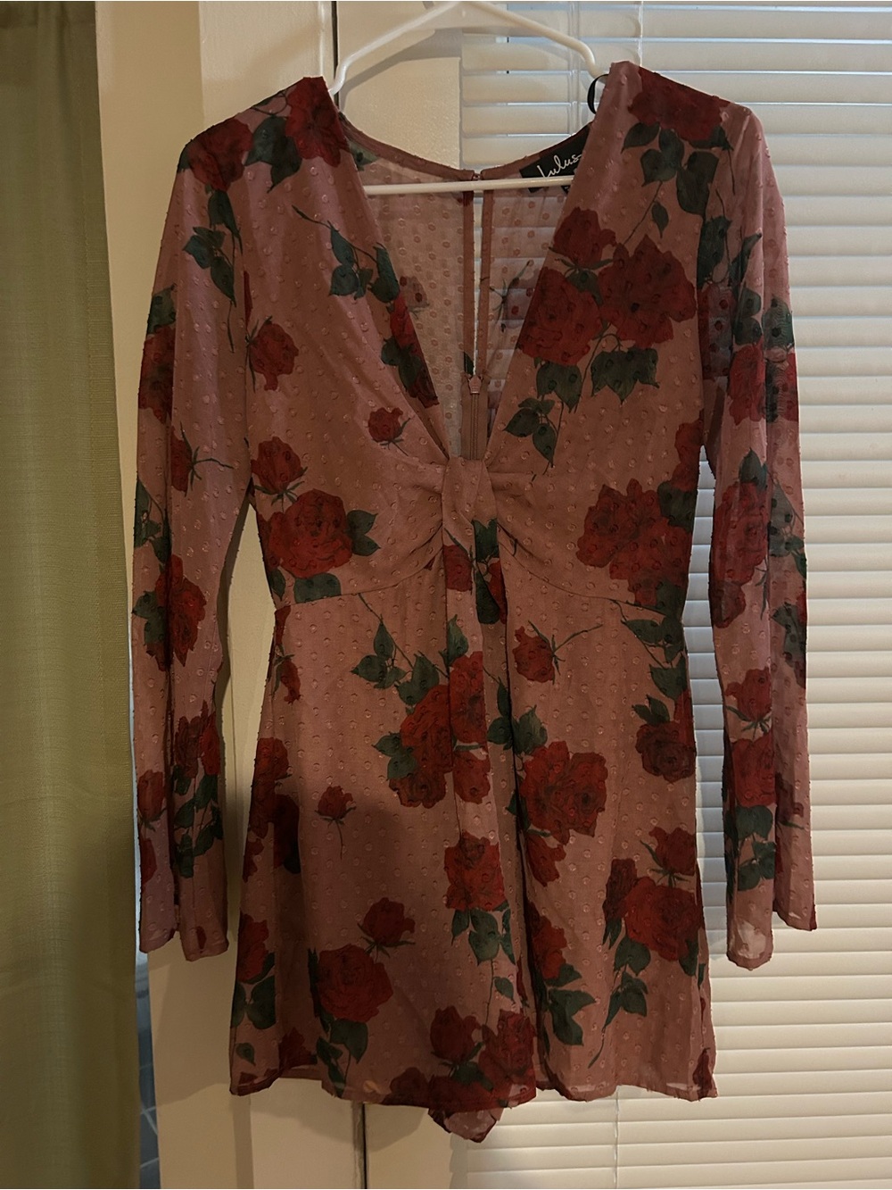 Floral Tie-Front Long Sleeve Romper - Rose Print
